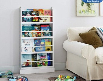 4-stufiges Kinder-Bücherregal, Wandaufbewahrungs-Bücherregal-Organizer für das Spielzimmer im Kinderzimmer, weiße Oberfläche