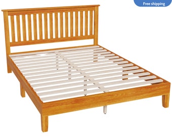 Wood Platform Bed Frame w/Headboard, Twin/Full/Queen Size Solid Wood Foundation