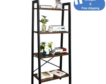 Estantería para libros con escalera de madera de 4 niveles plegable