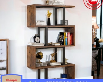 5 Tier Bookcase Wooden S-Shaped Z-Shelf Bookshelf Display Rack Storage Shelf