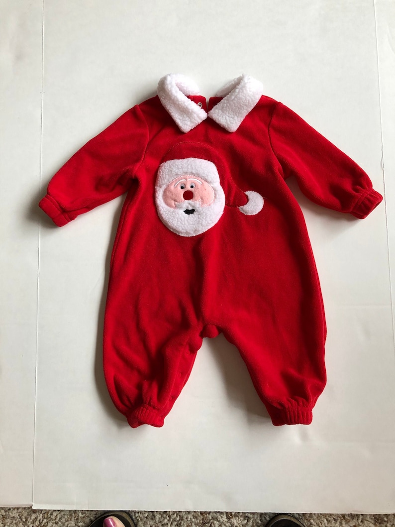 Red One Piece Infant 3-6 Mo Santa Jumpsuit Velour