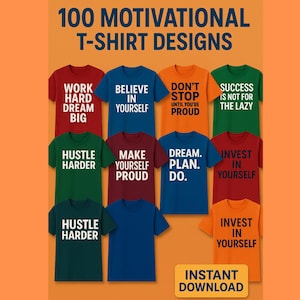 100 Motivational T-Shirt Designs Bundle | Professional Quote Graphics for POD, Perfect for Print-on-Demand, Etsy shops, and merch stores