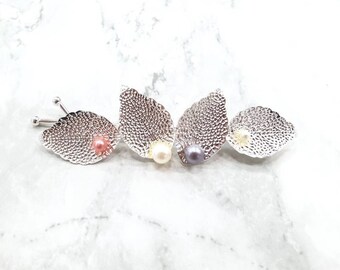 Silver Flower Hairpins with Simulated Pearl | Wedding | Bride | Bridesmaids