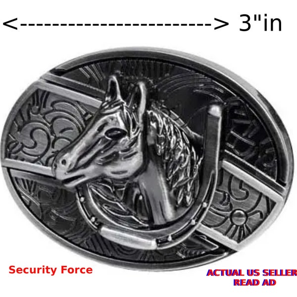 Lucky Stallion Horse Shoe Metal Belt Buckle With Utility Knife