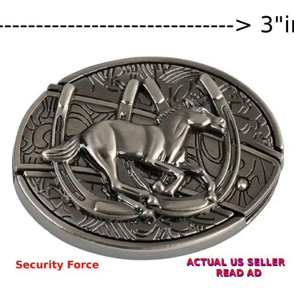 Lucky Stud Race Horse Metal Belt Buckle With Utility Knife