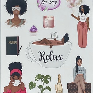 Self-Care Stickers Bundle |Self-Love| African American Stickers| |Black Girl Stickers|Planner Stickers|Journaling Stickers|Sticker Sheets