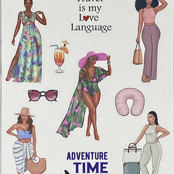 African American Travel Stickers| Love to Travel |Black Girl Stickers|Planner stickers|Journaling