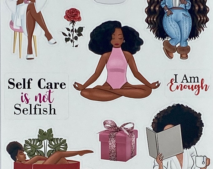 Self-Care Stickers |Self-Love| African American Stickers| |Black Girl Stickers|Planner Stickers|Journaling Stickers|Sticker Sheets