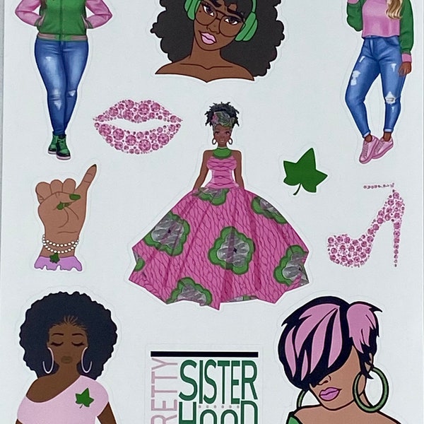 Pink and Green Sorority Inspired Stickers| Sisterhood Stickers|Black Girl Stickers|Planner stickers|Journal Stickers|Decals
