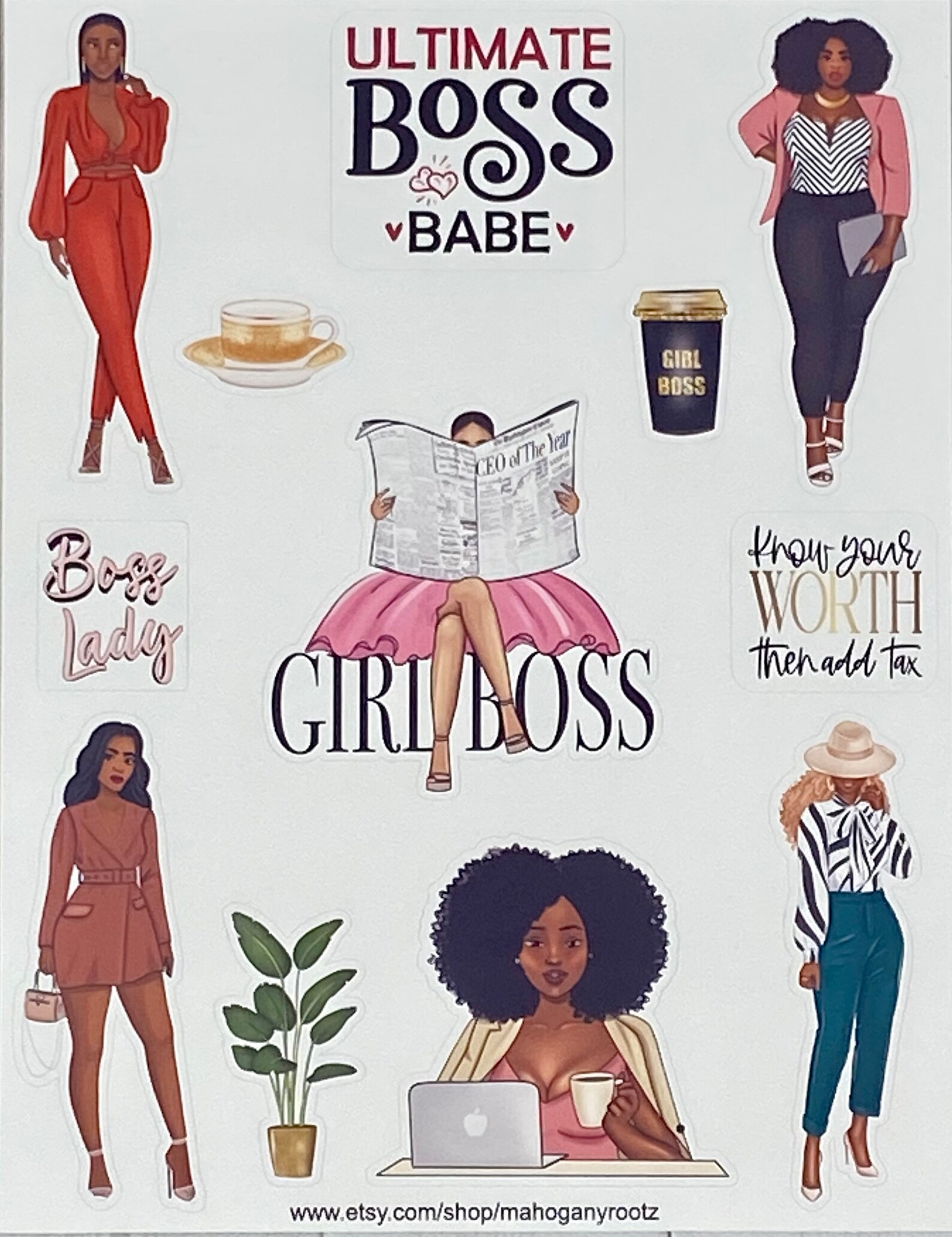 African American Boss Babe Sticker Bundle girl Bossblack - Etsy