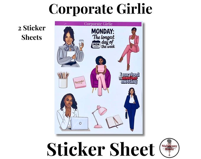 Black Woman Planner Stickers: Corporate Girlie, Journaling, To-Do List