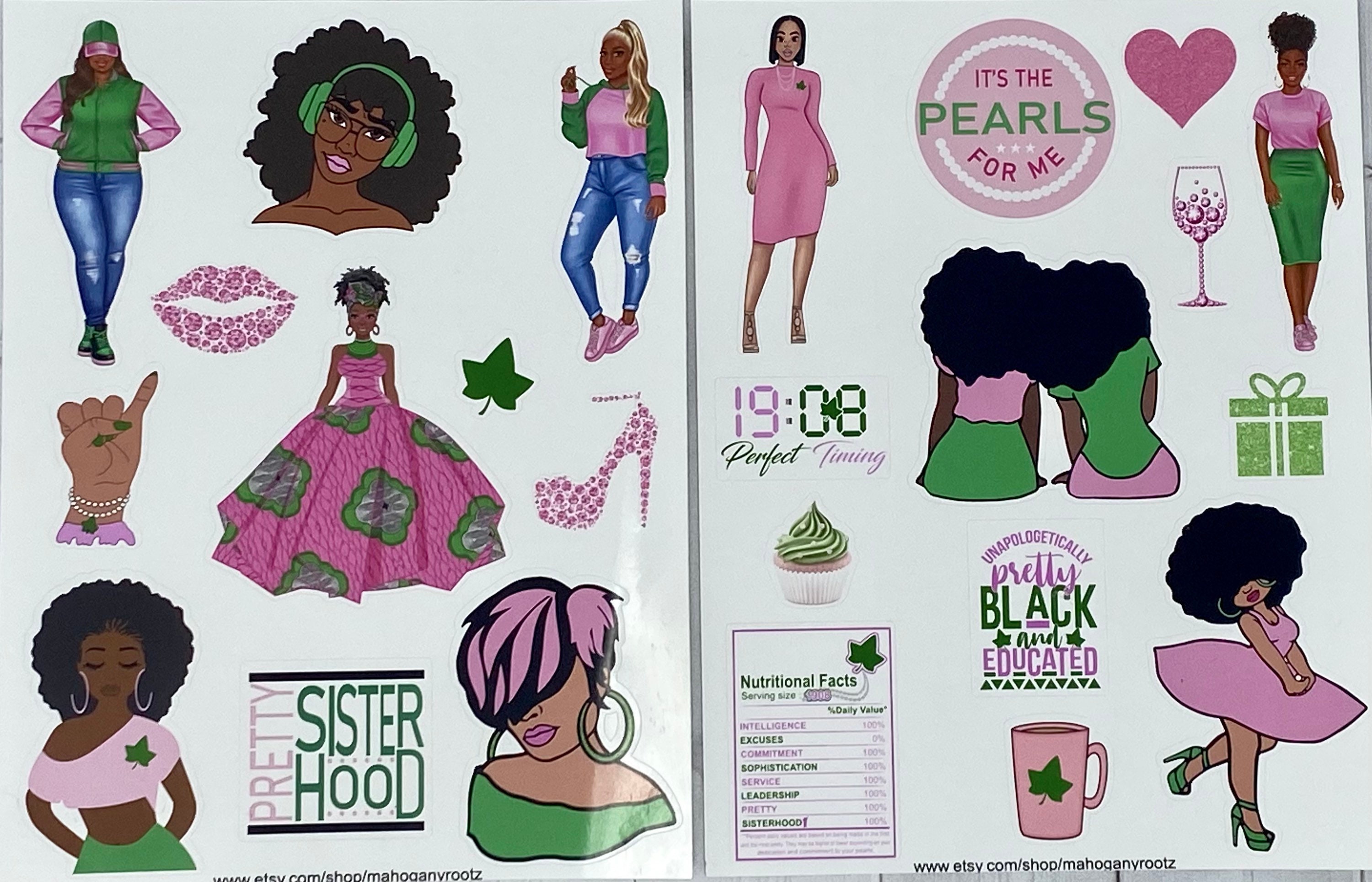 Pink and Green Sorority Inspired Stickers Sisterhood Etsy
