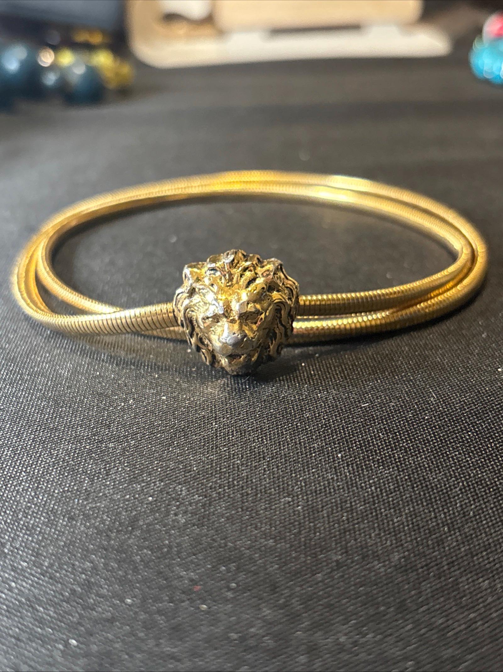 Vintage Accessocraft NYC Lion Head Gold Tone Stretch Belt - Etsy display picture 1