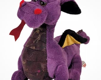 Ganz Webkinz Emperor Dragon Plush Purple Stuffed Animal Wings Horns Fire Gold
