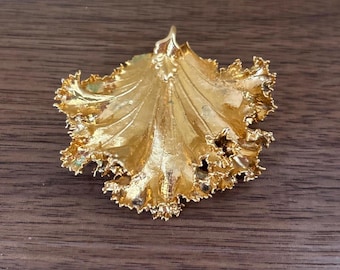 Vintage 80er Jahre Blatt Anhänger 24K Vergoldet Schmuck Botanischer Schmuck 5 cm