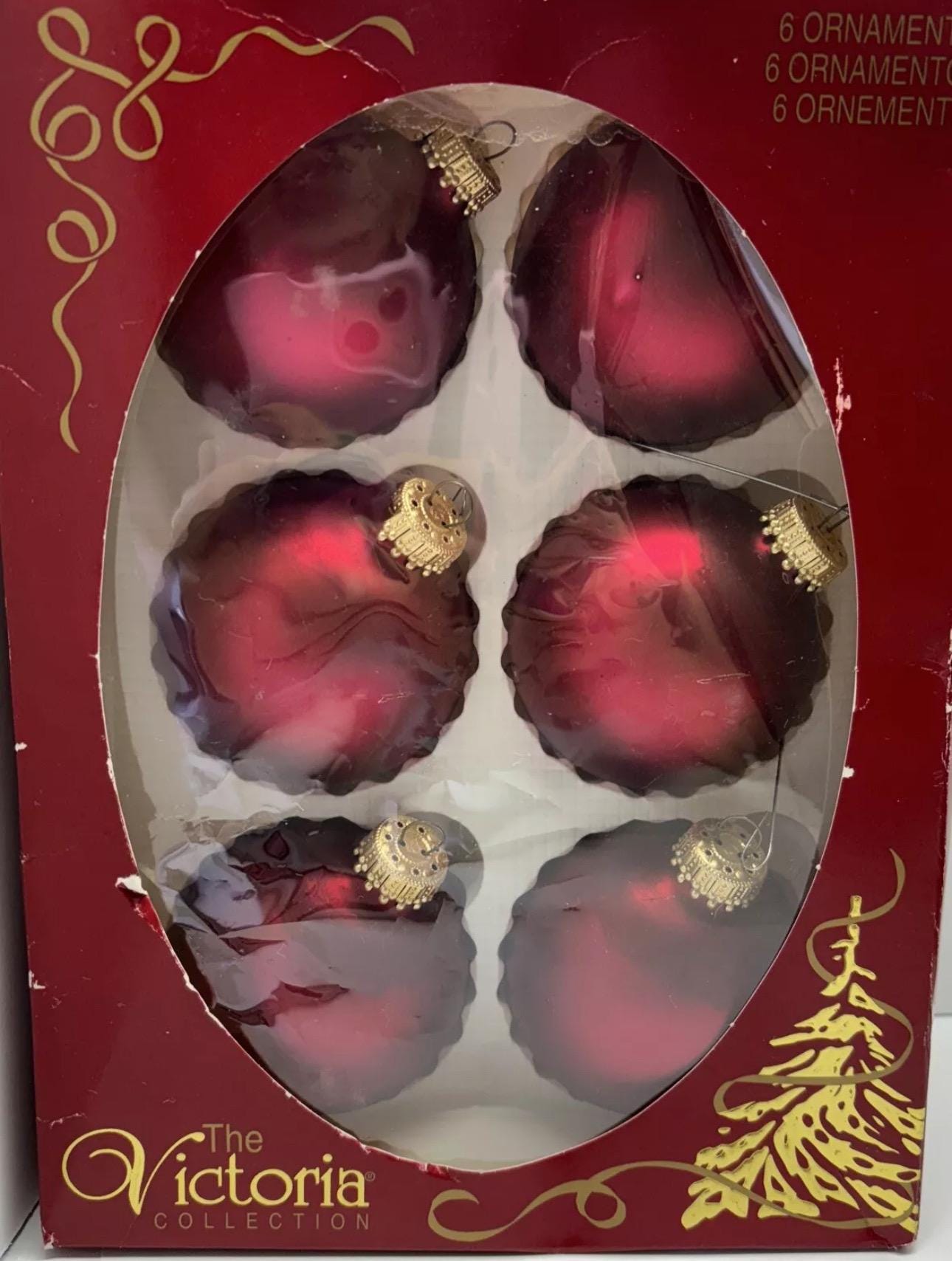 Vintage Victoria Collection Christmas Ornaments  Glass Matte Red / Burgundy