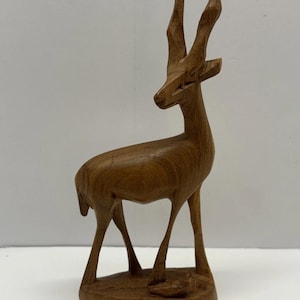 Vintage Hand Carved Wooden Gazelle Antelope Figurine 7”