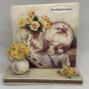 Vintage A. Richesco Y2K Bride & Groom Wedding Handpainted Ceramic 3 1/2 X 5 Photo Frame