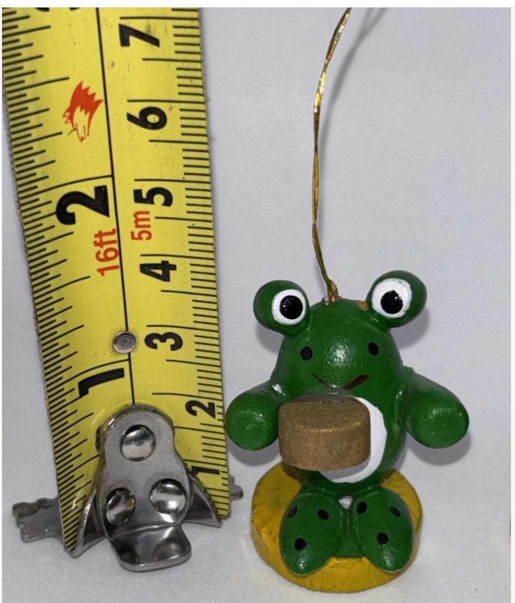 3 Wood Vintage Frog Accordian Players Christmas Ornaments Russ