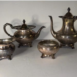 Vintage 4-delat silverfat georgianskt Gadroon Community kaffe- och tedryckesset