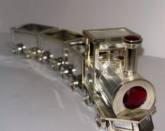 Vintage Christmas Train Plastic Mirrored Silver 11” - Main Image