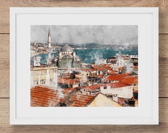 Istanbul, Turkey Sketch Watercolour Art Print