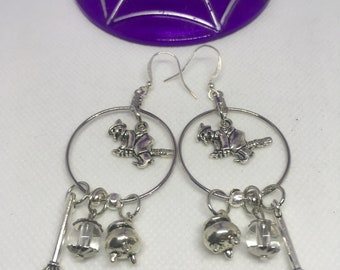 Witch Earrings, halloween earrings, charm earrings, dangle earrings