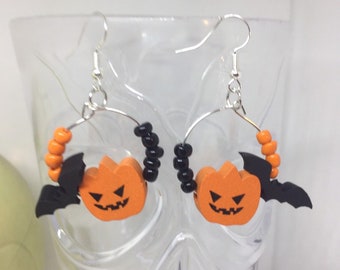 Halloween pumpkin hoop earrings