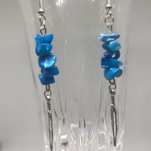 Blue Stone silver Feather Earrings