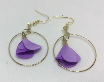 Purple Flower Hoop Earrings