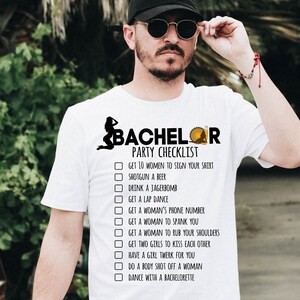Bachelor Party Checklist T-Shirt: Funny Stag Party Gift image 1