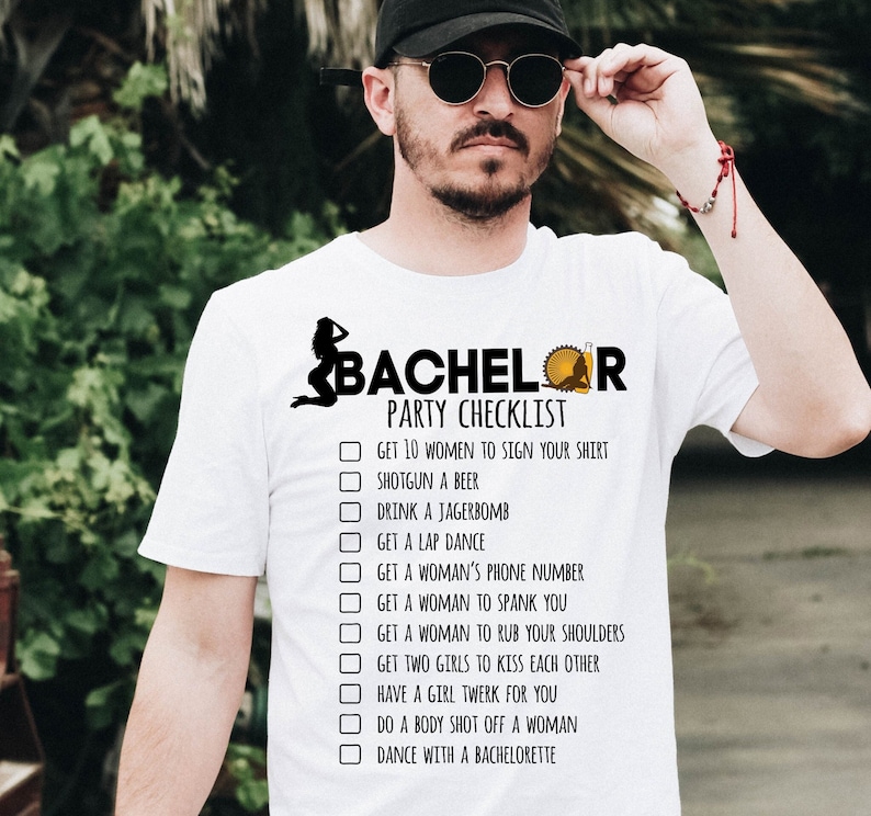 Bachelor Party Checklist T-Shirt: Funny Stag Party Gift image 1