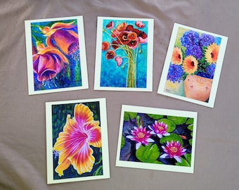 Flower Art Cards, Handmade All Occasion Art Cards, Flower Art Cards, Blank Art Cards