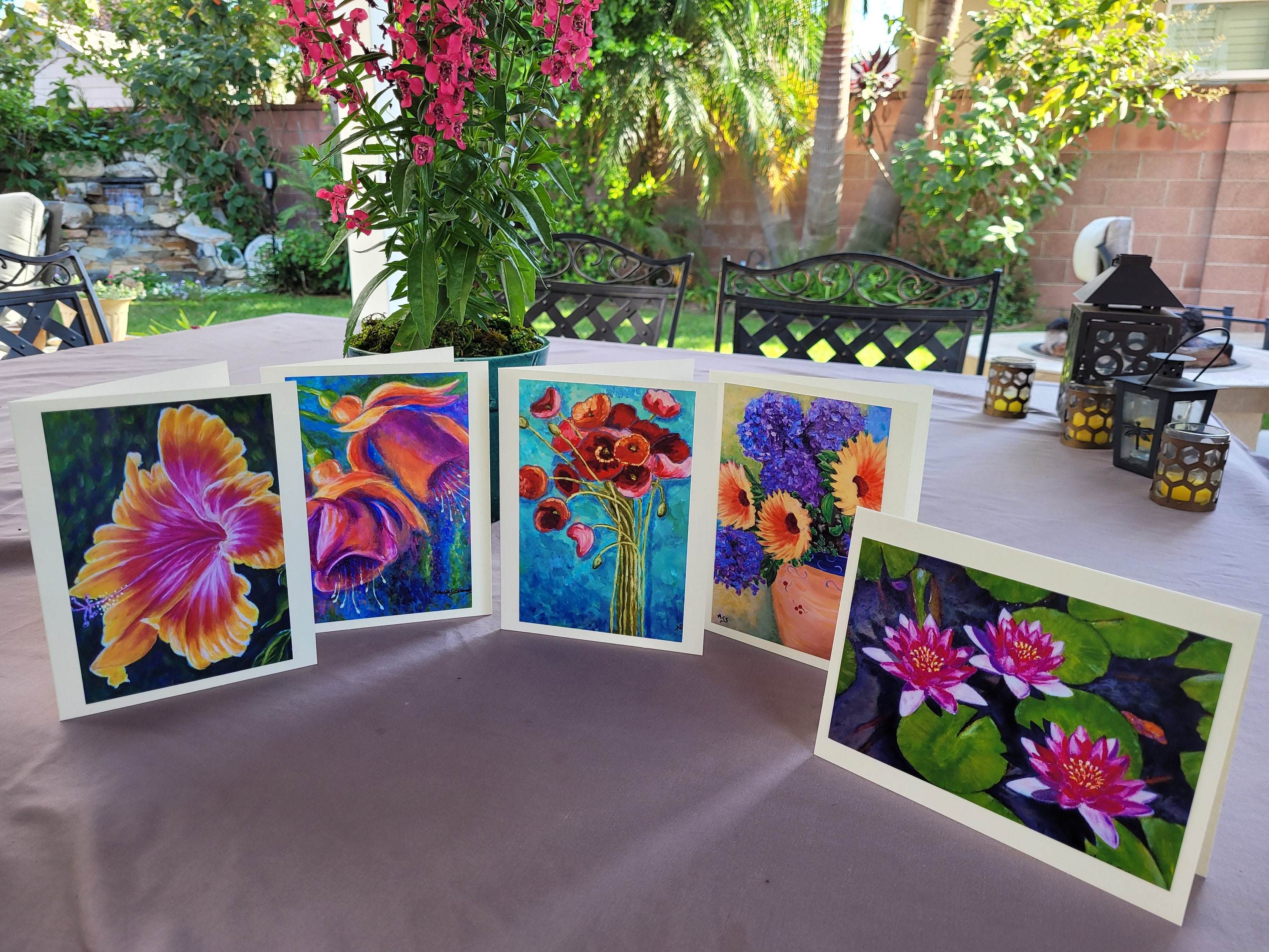 Flower Art Cards, Handmade All Occasion Art Cards, Flower Art Cards ...