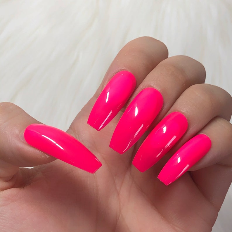 Neon Hot Pink Hand Painted Press On Gel Nails Pink image 1. Back to search ...