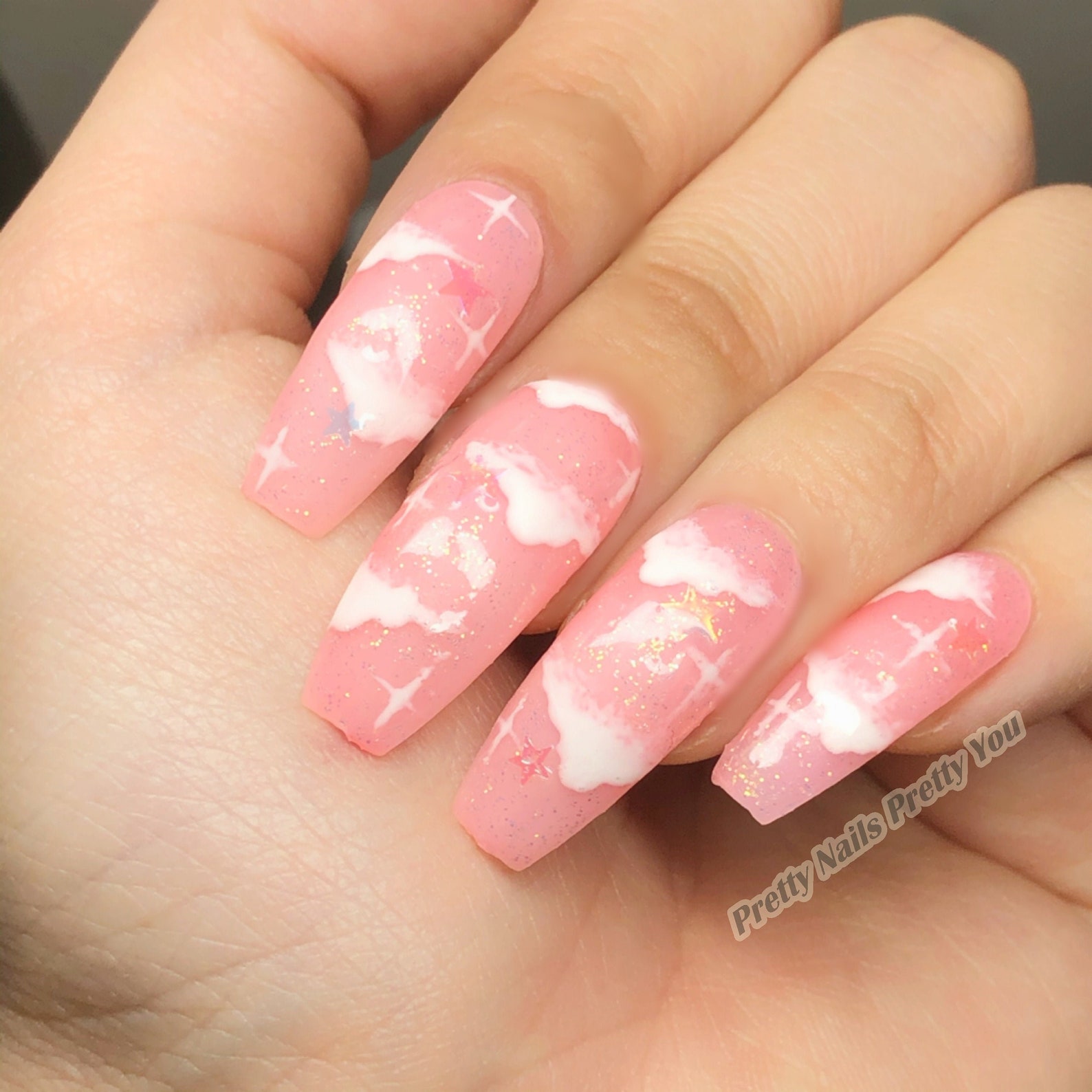 Soft Pink Cloud Nails Hand Painted Press On Gel nails Etsy