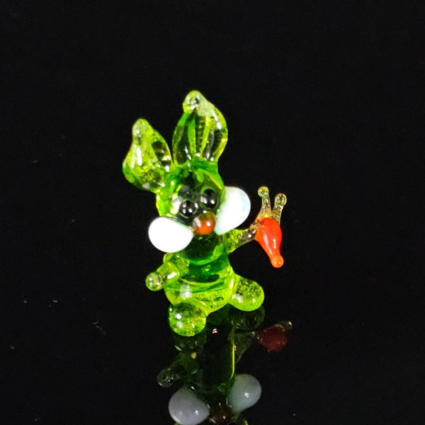 Mini Glass Rabbit & Carrot Figurine, Murano Quality Lampworking Glass Figurine Hand Made In Ukraine, A Great Addition To Your Collection