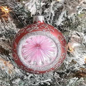 Pink Blown Glass Refractor Ornament - Hand Made In Ukraine - Hand Painted Silver and Pink - Reflector - Keepsake Ornament - Natural Glass