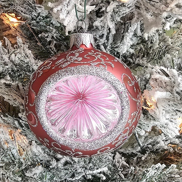 Pink Blown Glass Refractor Ornament - Hand Made In Ukraine - Hand Painted Silver and Pink - Reflector - Keepsake Ornament - Natural Glass