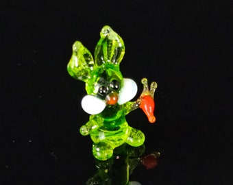 Mini Glass Rabbit & Carrot Figurine, Murano Quality Lampworking Glass Figurine Hand Made In Ukraine, A Great Addition To Your Collection