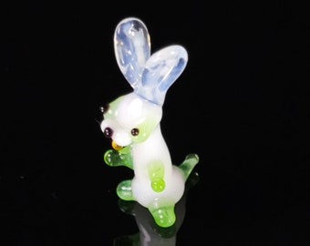 Mini Glass Rabbit Figurine, White Bunny, Murano Quality Lampworking Glass Figurine Hand Made In Ukraine, A Great Addition To Your Collection