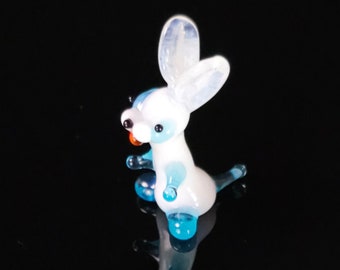 Mini Glass Rabbit Figurine, White Bunny, Murano Quality Lampworking Glass Figurine Hand Made In Ukraine, A Great Addition To Your Collection