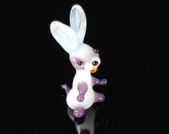 Mini Glass Rabbit Figurine, White Bunny, Murano Quality Lampworking Glass Figurine Hand Made In Ukraine, A Great Addition To Your Collection