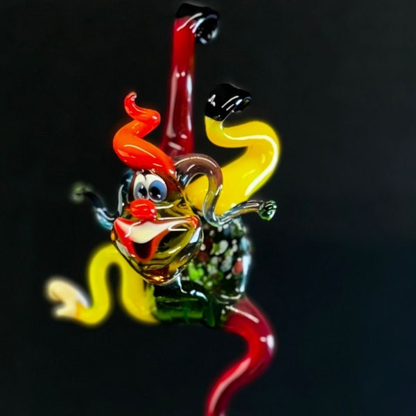 Glas Clown Acrobat, handgefertigt in der Ukraine mit traditionellen Lampwork-Techniken, handgemachter Clown, der Handstand macht, Murano-Qualitätsglas