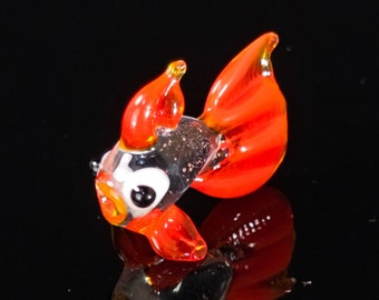 Mini Red Glass Fish Figurine, Murano Quality Lampworking Sea Life Figurine, Hand Made In Ukraine, A Great Addition To Your Collection