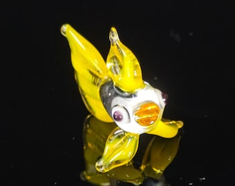 Mini Yellow Glass Fish Figurine, Murano Quality Lampworking Sea Life Figurine, Hand Made In Ukraine, A Great Addition To Your Collection