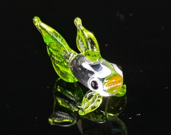 Mini Green Glass Fish Figurine, Murano Quality Lampworking Sea Life Figurine, Hand Made In Ukraine, A Great Addition To Your Collection