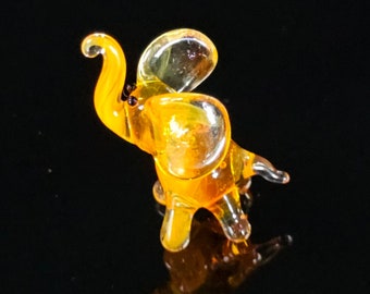 Mini Glass Elephant Figurine, Orange Murano Quality Lampworking Animal Figurine, Hand Made In Ukraine, A Great Addition To Your Collection