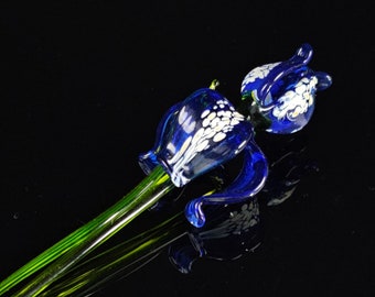 Glass Iris - Blue Glass Iris - Hand Made In Ukraine - Lampworking Iris - Forever Iris - Single Iris - Murano Quality - Hand Made Glass