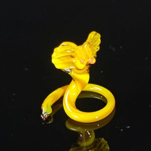 Yellow Cobra Figurine, Mini Glass Murano Quality Lampworking Glass Figurine, Hand Made In Ukraine, A Great Addition To Your Collection